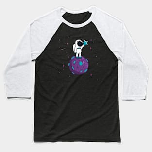 Cute Spaceman Standing on Asteroid Planet Baseball T-Shirt